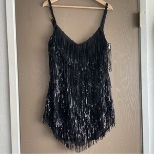 Amazing Lace Shake It My Way Black Sequin Tassel mini dress XL Sparkly Dance